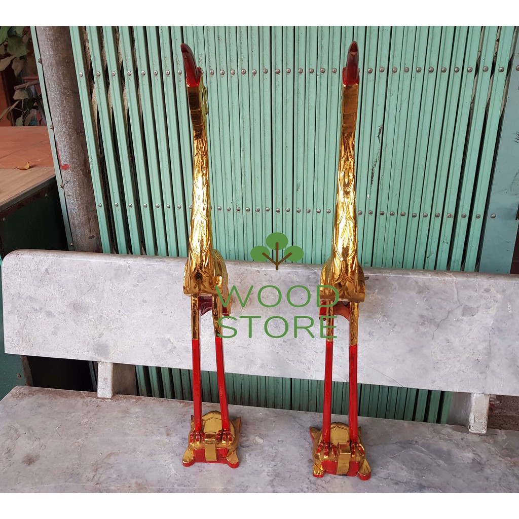 Hạc thờ gia tiên-hạc gỗ mít-hạc rùa gỗ-đồ thờ gỗ mít cặp hạc cao 61cm và 81cm