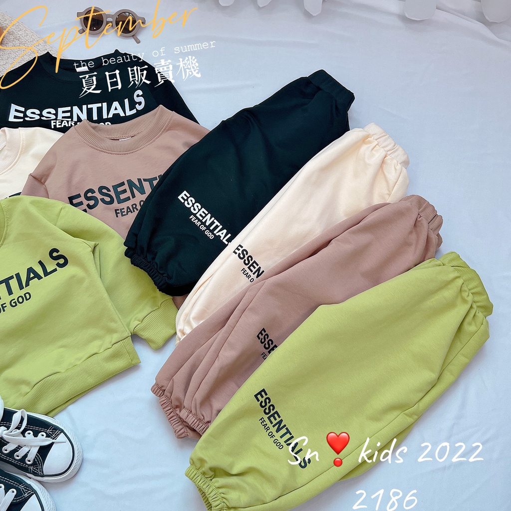 Quần áo thu đông bé trai, bé gái, bộ quần áo da cá họa tiết ESSENT 4 siêu đỉnh cho bé