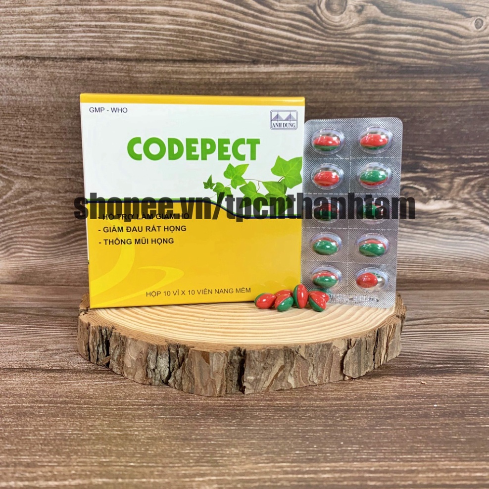 Viên uống giảm ho Codepect tinh dầu tràm, cao lá thường xuân, tinh dầu bạc hà hỗ trợ giảm đau họng,  thông mũi - Hộp 100