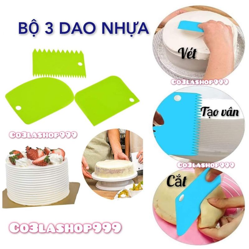 Bộ 3 dao nhựa cắt bột, vét kem, tạo vân làm bánh