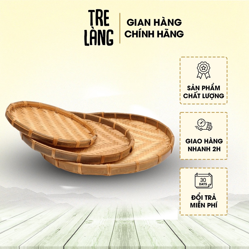 Mẹt tre viền mây Tre Làng 20cm - 35cm đựng đồ ăn trang trí phục vụ nhà hàng