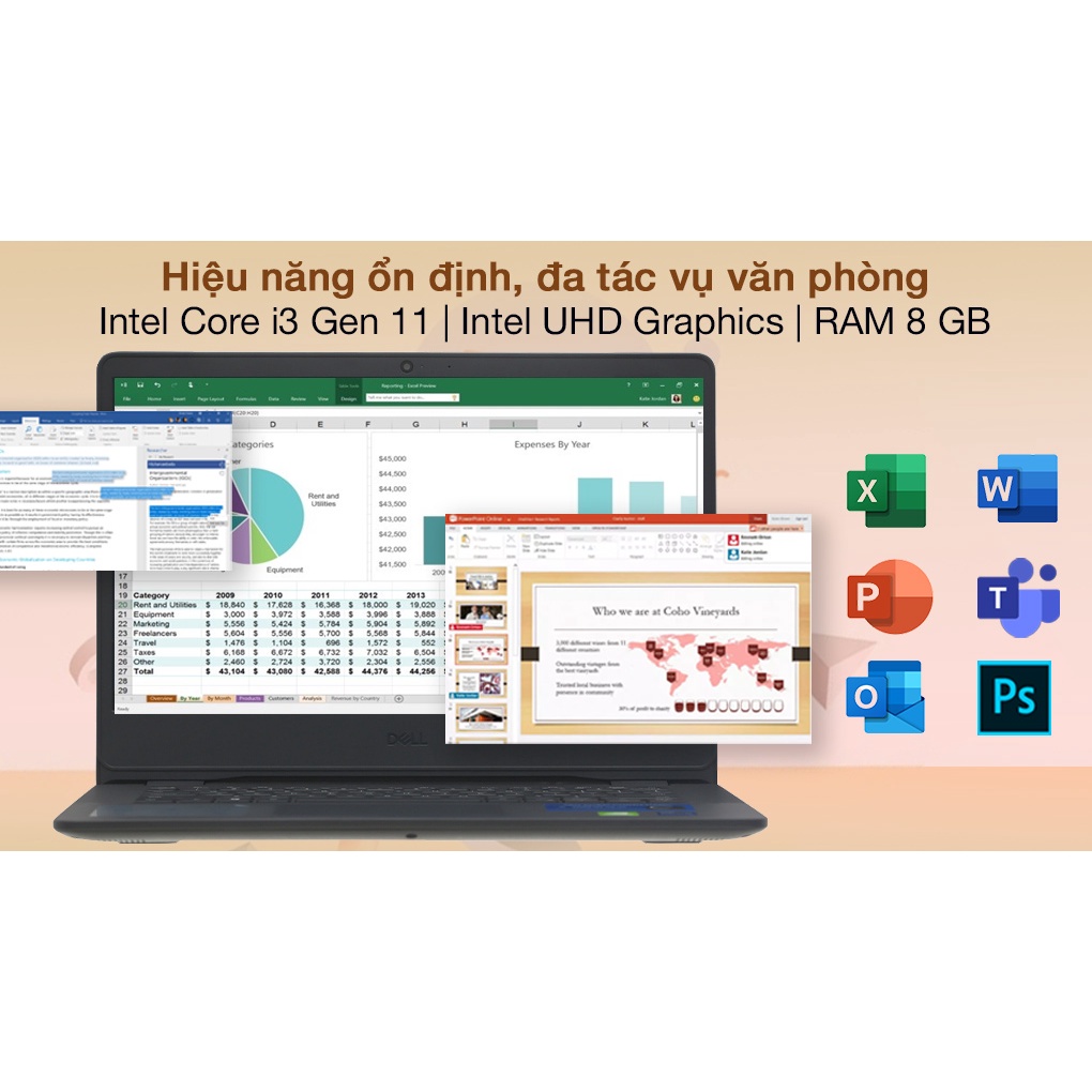 Máy tính xách tay Dell Vostro 3400 - Intel Core i3-1115G4 - 8GB RAM - 256GB SSD - 14.0&quot; FHD - Bảo Hành Hãng 12 Tháng
