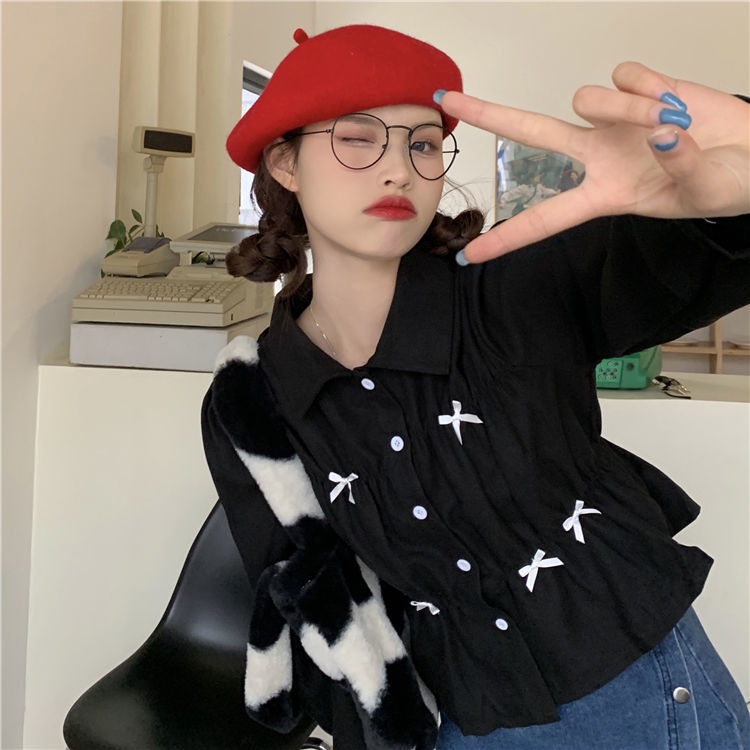 Áo Sơ Mi Trắng Ngắn Dáng Rộng Tay Dài Thắt Nơ Thời Trang Thiết Kế Mới 2022 Dành Cho Bạn Nữ