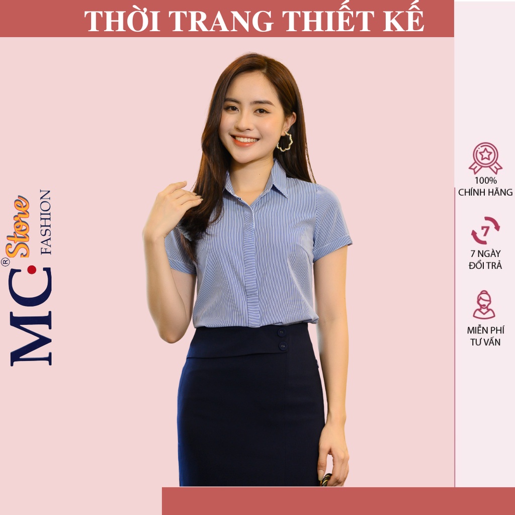 Áo Sơ Mi Nữ Kẻ Sọc Mc Fashion, Dáng Kiểu Công Sở Đẹp, Màu Hồng A206, Xanh Dương Nước Biển