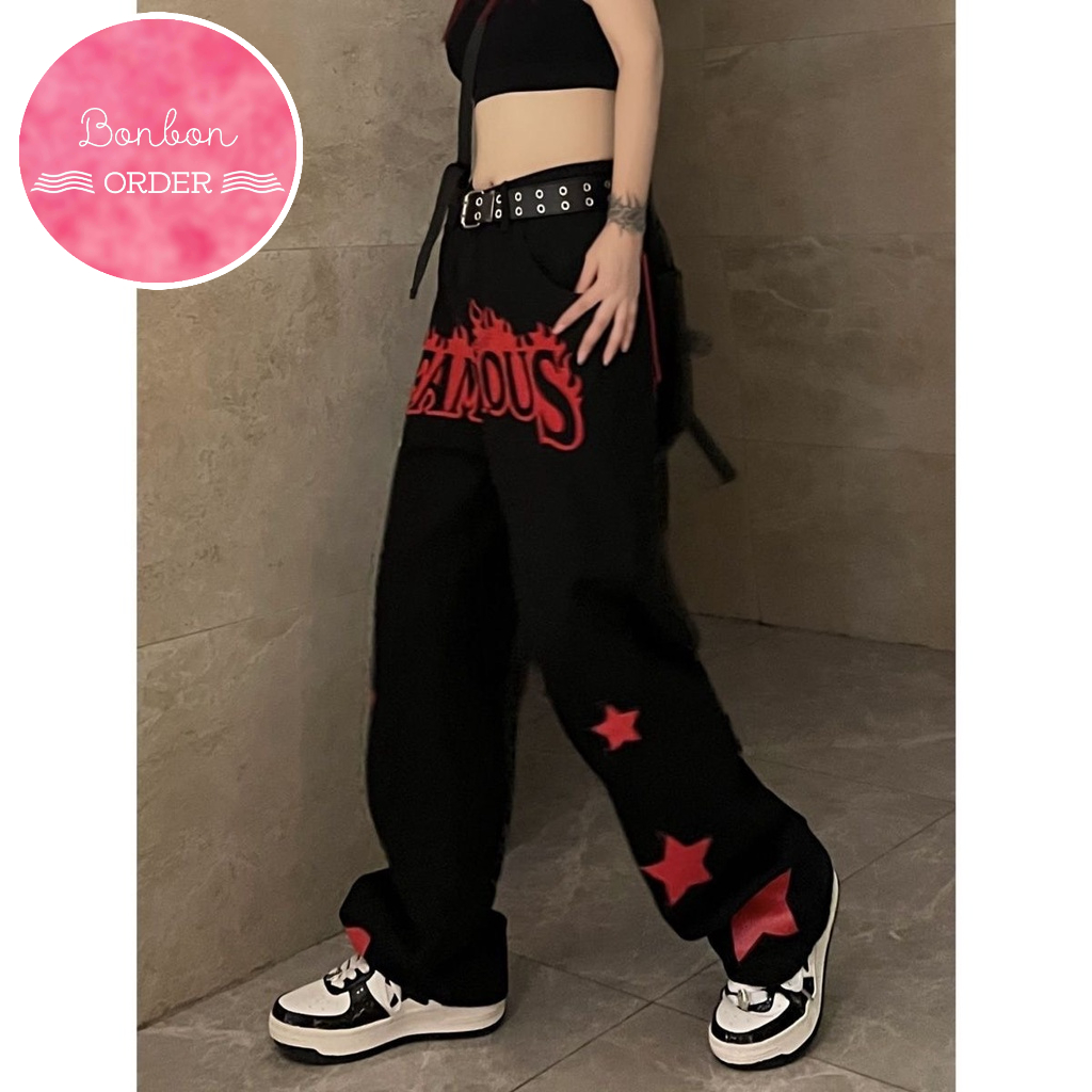 QUẦN JEAN ULZZANG ỐNG RỘNG PHỐI HÌNH -