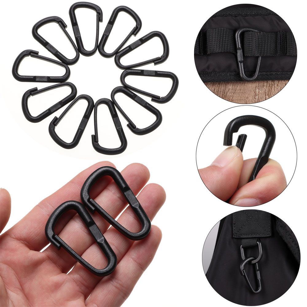 MAYSHOW 10/20pcs Plastic Nylon D Carabiner Black Water Bottle Hooks Snap Clip Quickdraws Packback Buckles Outdoor Climbing Camping Hiking Keychain