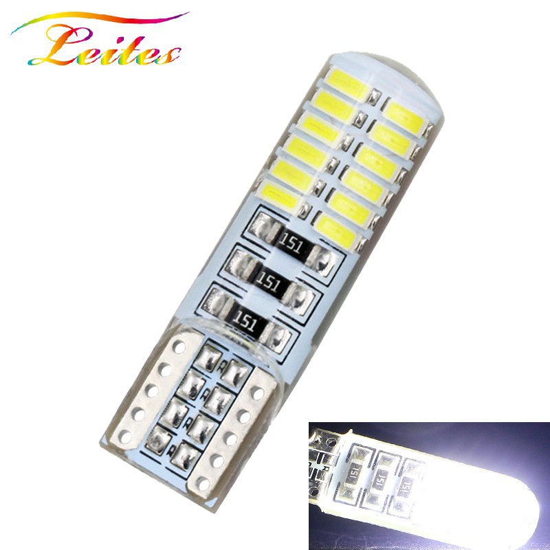 10pcs T10 W5W 24 SMD 3014 đèn nội thất LED Đèn chỉ thị chiều rộng silicone 12V nêm đèn trần tự động tạo hình