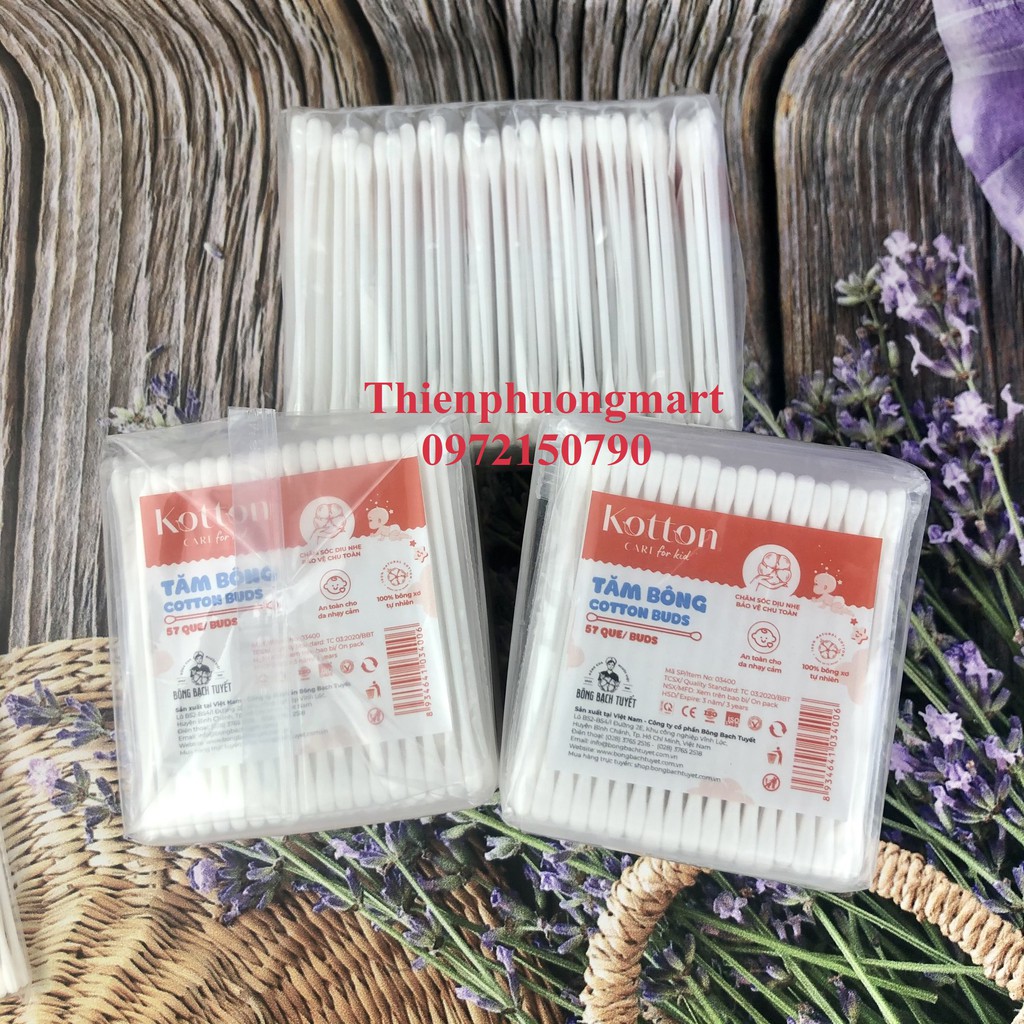 Tăm bông cho bé đầu tăm nhỏ lốc 10 góikotton care for kid - ảnh sản phẩm 2