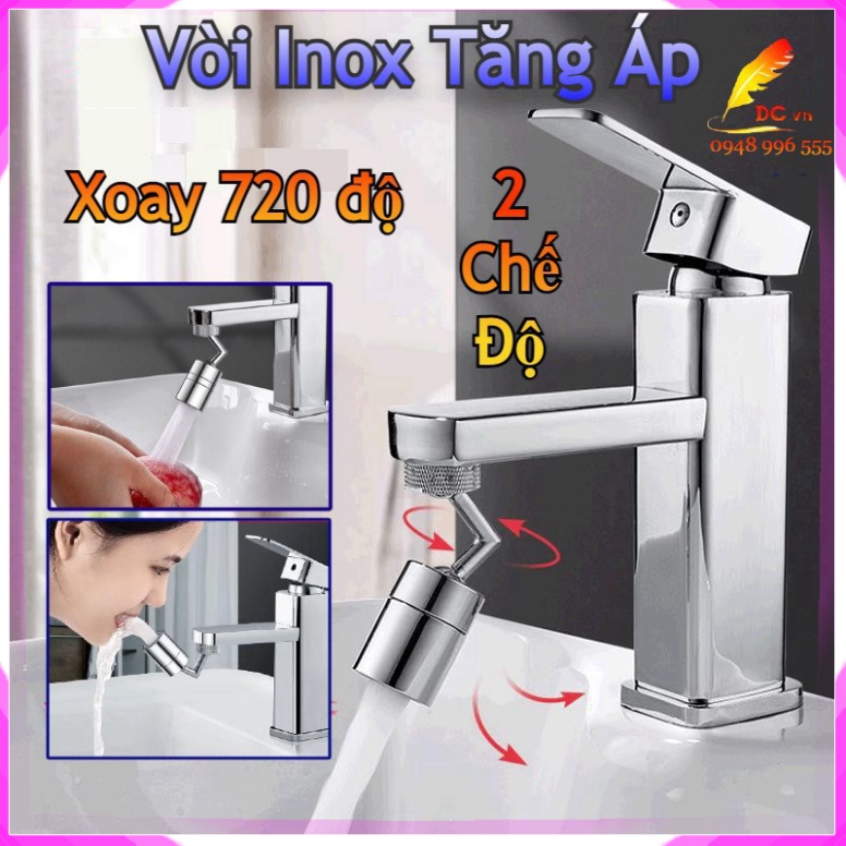 Vòi Tăng Áp Inox [ Loại 1 ] Đầu Nối Vòi Rửa Chén Bát Tăng Áp Đa Năng Thông Minh Xoay 360 720 Độ Bồn Rửa Mặt - Bảo Hành