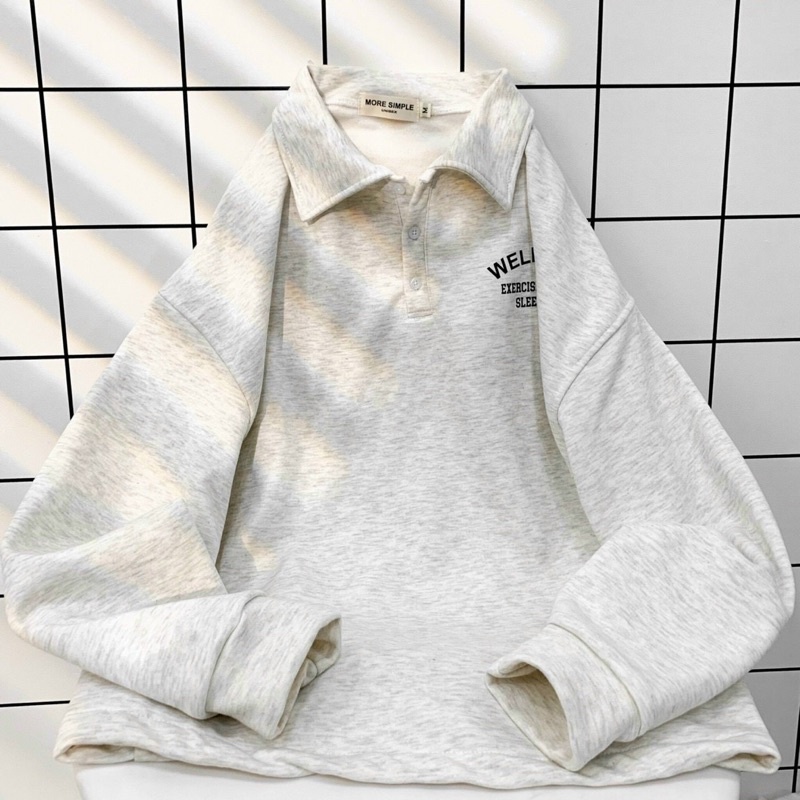 Áo Sweater Cổ Polo WELL Form Rộng Vải Nỉ Cotton Unisex Ulzzang