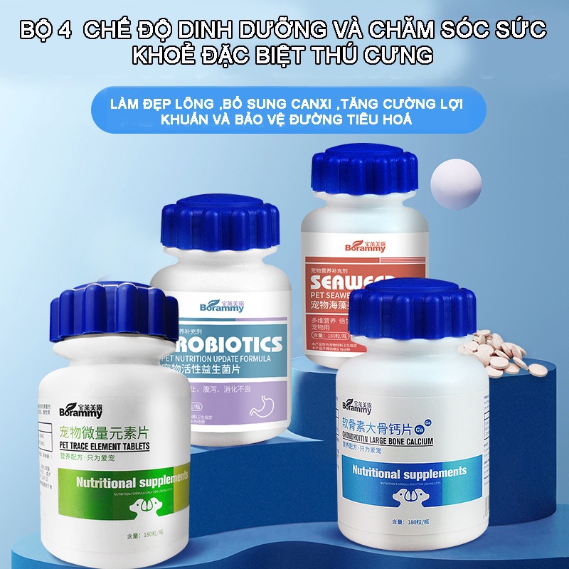 Viên Canxi, Dưỡng Lông, Lợi Khuẩn Đường Ruột, Nguyên Tố Vi Lượng Borammy Cho Chó Mèo – Mã PKCMK69