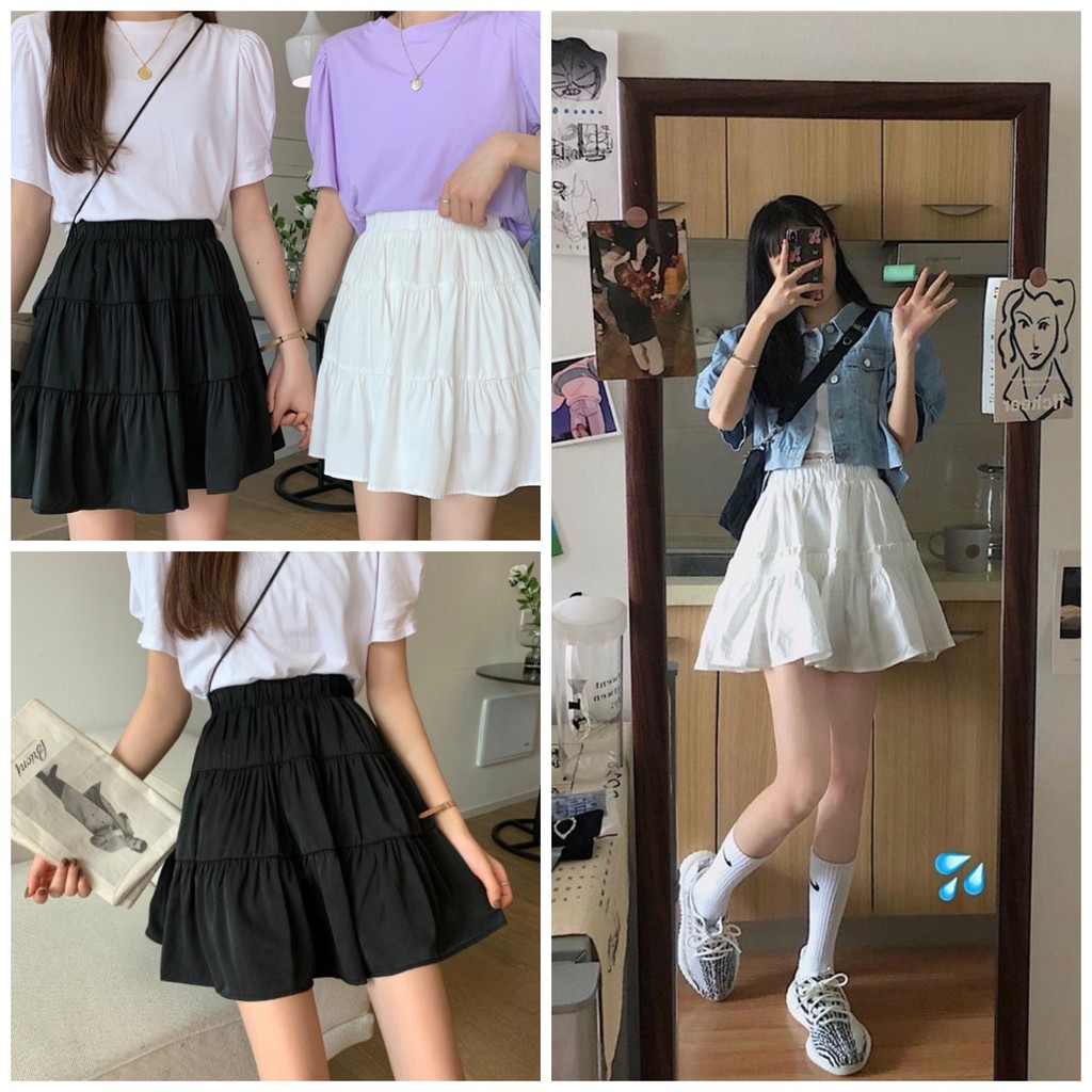 Chân Váy Voan Ngắn 2 Tầng Xếp Ly Bồng Bềnh Ulzzang Sikia | BigBuy360 - bigbuy360.vn