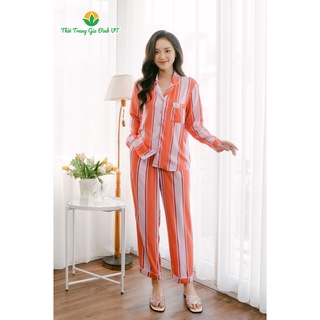 Bộ pijama lanh VT quần dài áo dài tay nữ B10.2030 - Thời Trang Gia Đình VT
