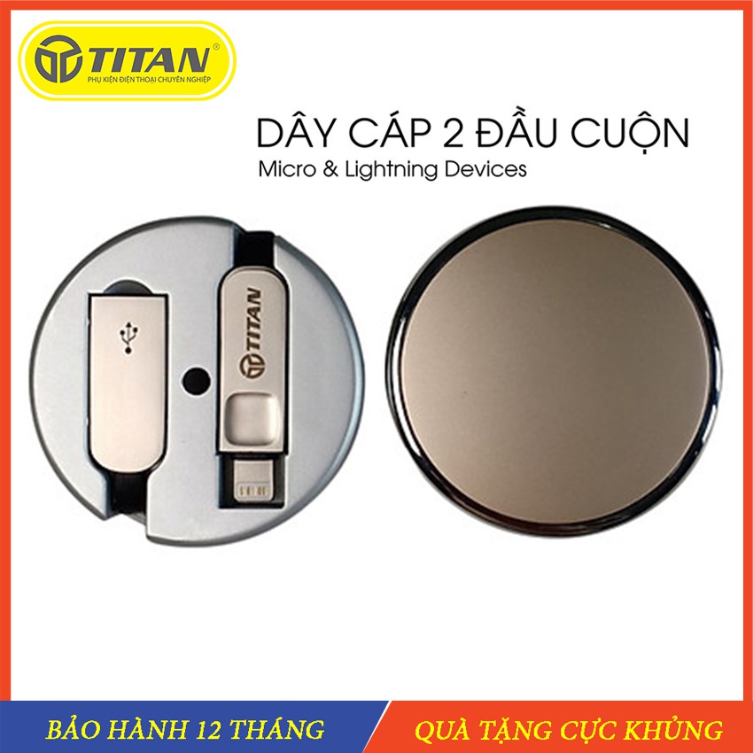 Sạc dây rút - Cáp sạc 3 đầu Titan 3 Trong 1 Chân Lightning & Micro - Hàng chính hãng - Bảo Hành 12 Tháng