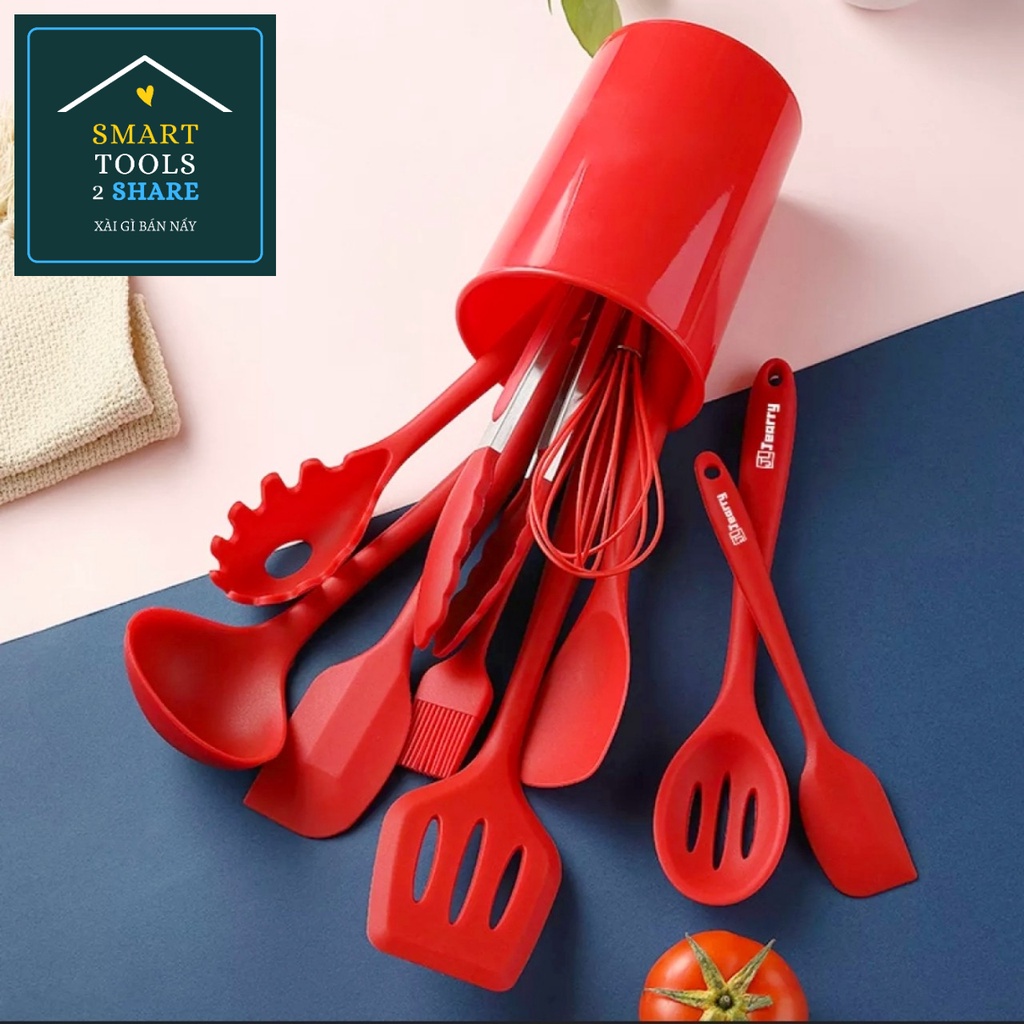 Bộ 10 Dụng Cụ Nấu Ăn, Làm Bánh Silicone Thực Phẩm Cao Cấp, Chống Nóng, Chịu Nhiệt, An Toàn Sức Khỏe