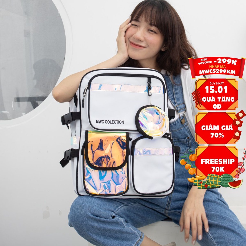 Balo Vải Thời Trang MWC Họa Tiết Hologram Siêu Hot Chống Nước Đựng Laptop Đồ Dùng Cá Nhân Siêu Tiện Ích BALO- 1082