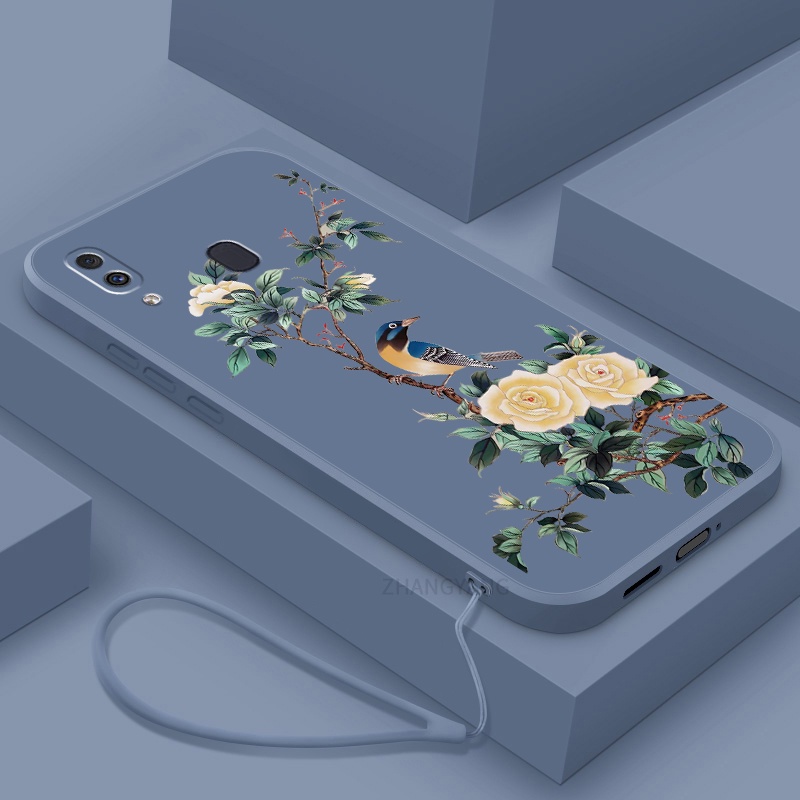 Ốp Điện Thoại TPU Mềm Họa Tiết Hoa Và Chim Có Dây Đeo Cho Samsung a20 a30