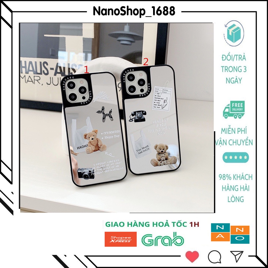 Ốp Lưng Iphone Gấu Teddy Lưng Kính 7,8Plus,x,xs,xsmax,11,11ProMax,12,12Promax,13,13Promax