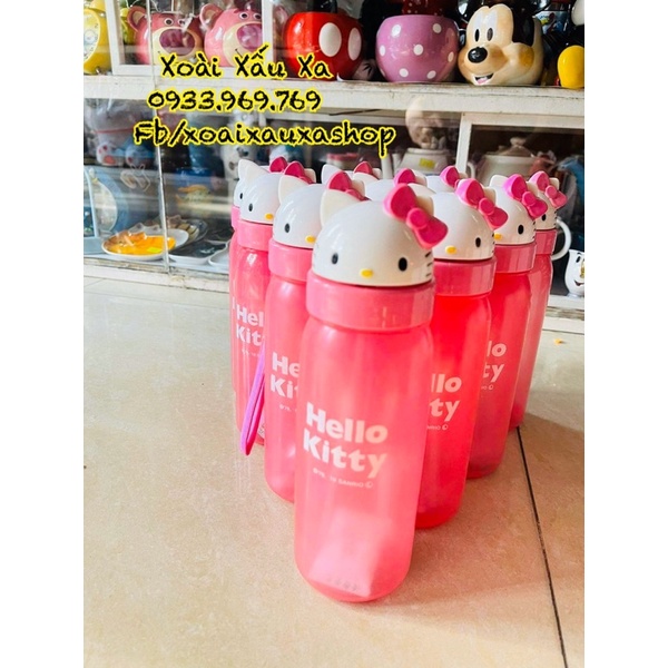 Bình nước nhựa ống hút hình mèo Hello kitty