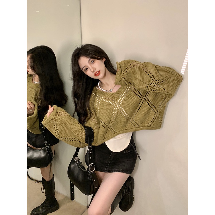 DUNEA Áo Sweater Dệt Kim Tay Dài Và Áo Camisole Đơn Giản Cổ Điển Hàn Quốc Cho Nữ