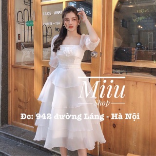 Váy trắng xoè tay bồng(có ảnh thật)