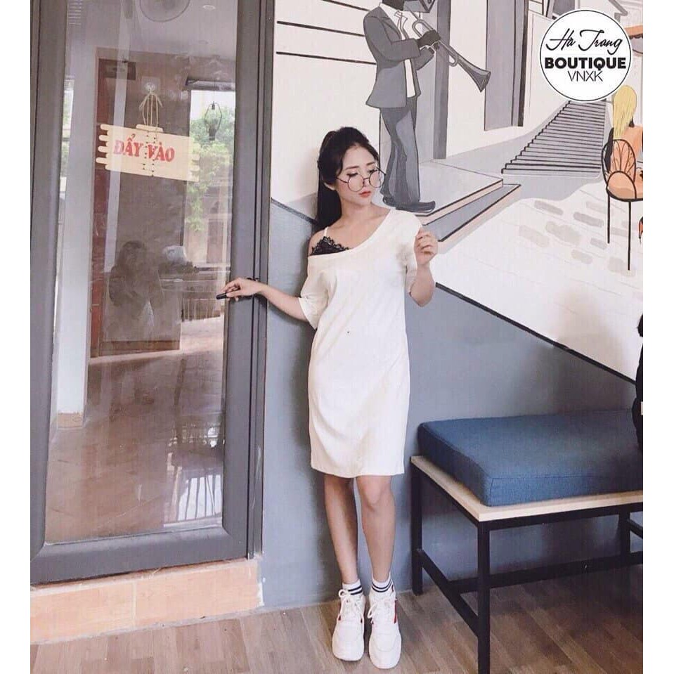 Váy dây cotton phối ren