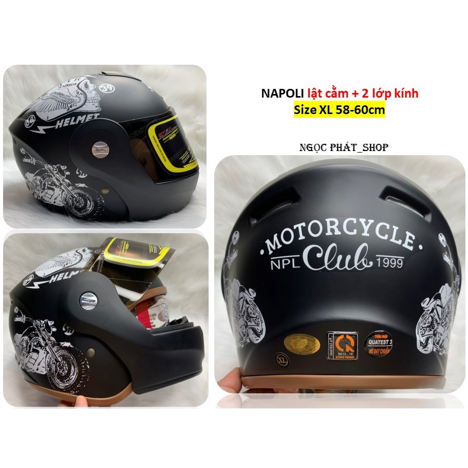Mũ/nón bảo hiểm fullface NAPOLI LẬT CẰM+ 2 LỚP KÍNH [Hàng chính hãng]_Size XL(58-60cm)