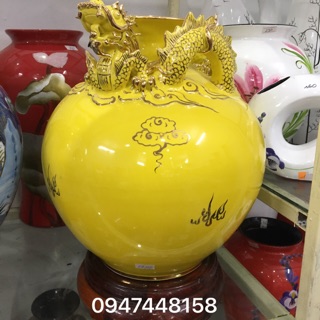 Bình hút tài lộc đắp rồng vẽ vàng 24k