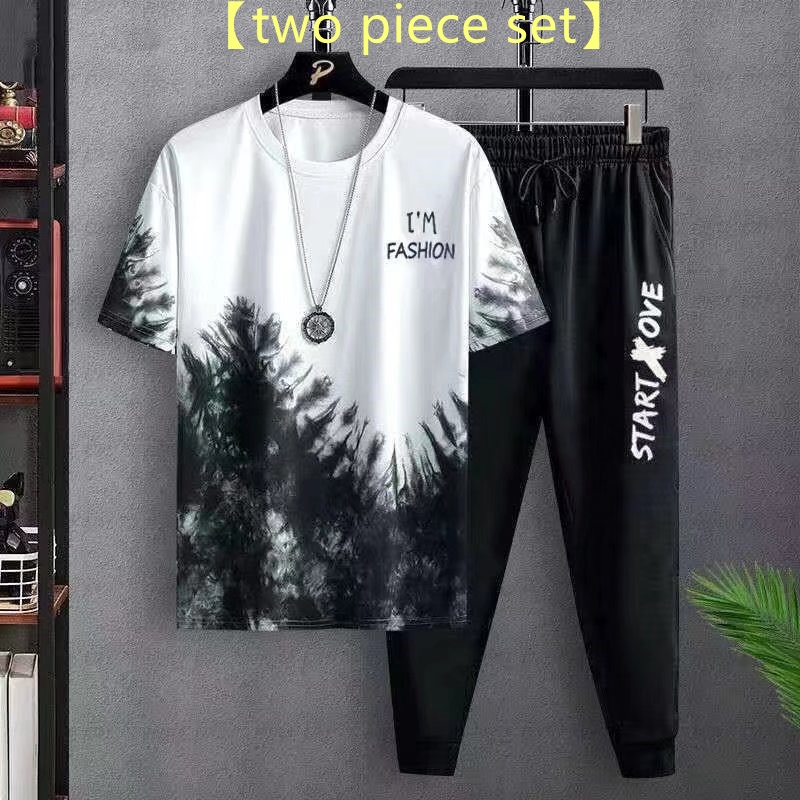 Bộ Đồ Thể Thao Áo Thun Cổ Thuyền Dáng Rộng In Họa Tiết Thời Trang Mùa Hè Hàn Quốc Cho Nam Cỡ Lớn [M-3XL]