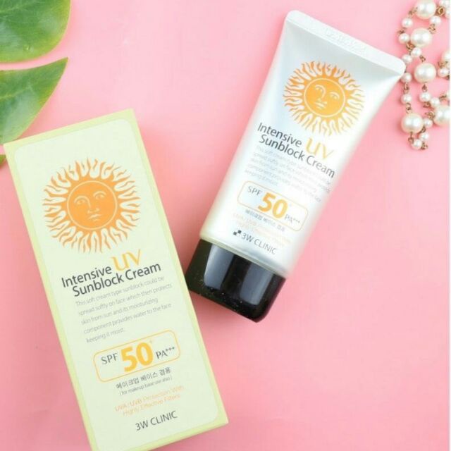 Kem chống nắng trắng da, Kiềm dầu, lâu trôi 3W Clinic Intensive UV Sunblock Cream Hàn Quốc SPF 50 PA+++ 70ml - BẠC