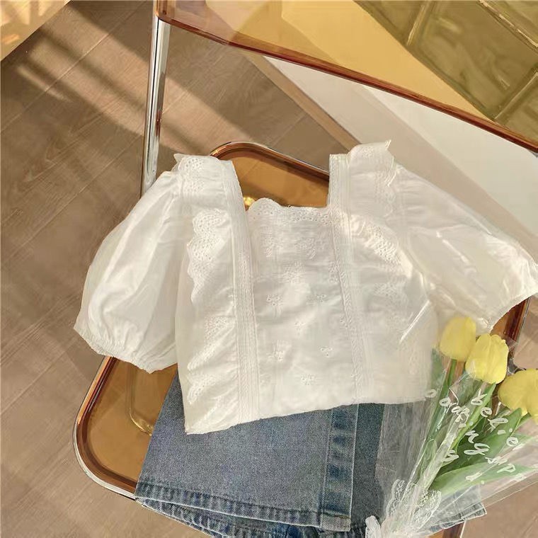 [Giao Hàng Ngay Lập Phương] Bộ Trang Phục Hai Mảnh Áo Sơ Mi Ren Phong Cách Phương Tây Thời Trang Hàn Quốc Dành Cho Bé Gái 8 Tuổi