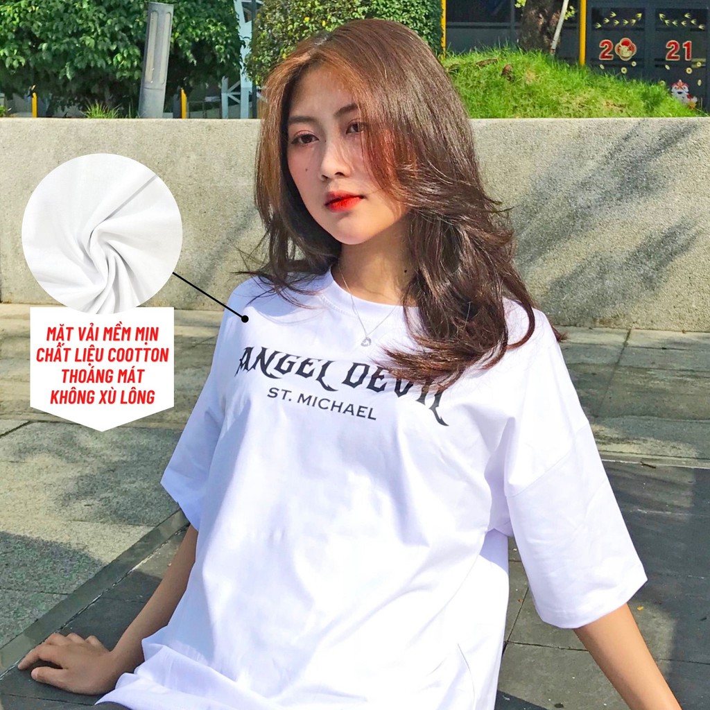 Áo thun form rộng in hình Angel Devil phông tay lỡ Unisex nam nữ cotton tee oversize