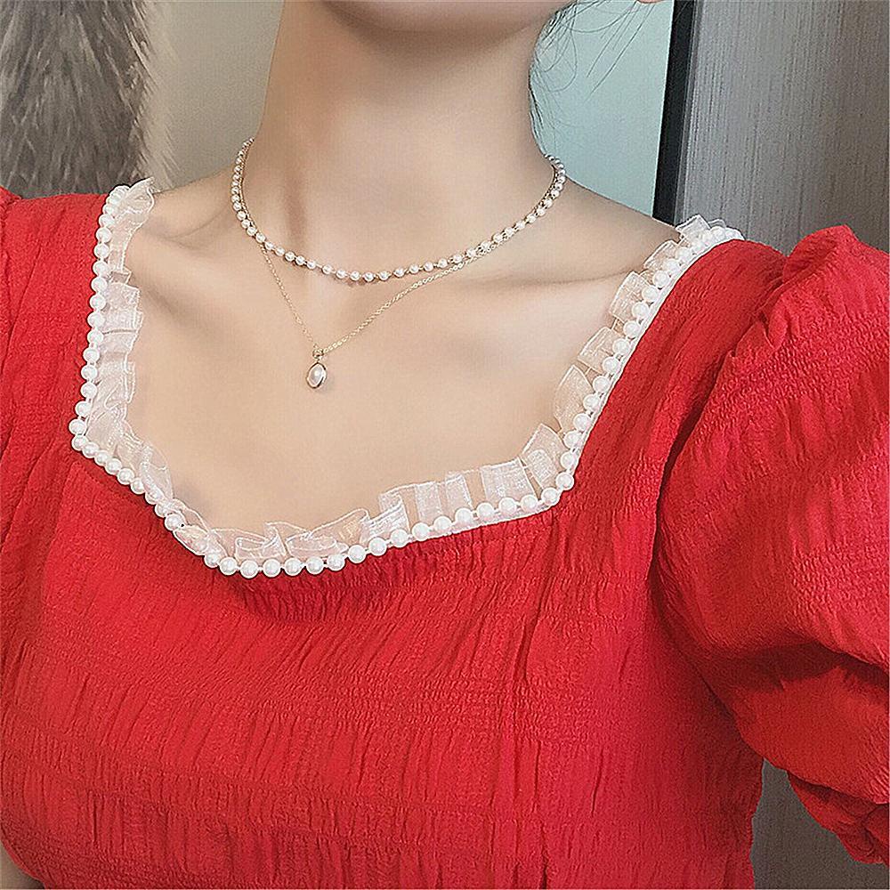 Vòng Cổ Choker Mùa Hè Đính Hạt Ngọc Trai Phong Cách Cổ Điển Kiểu