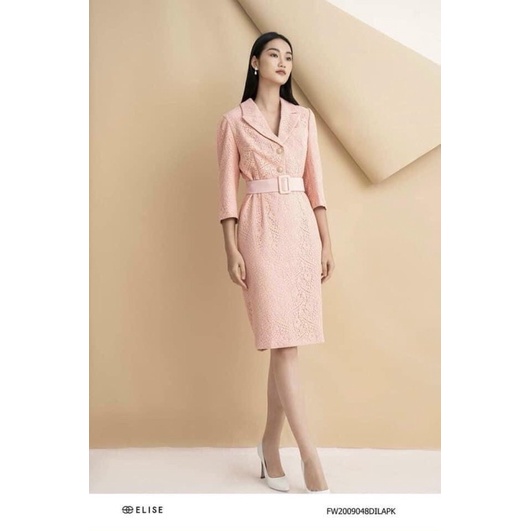 Đầm ren hồng đai eo elise size L mới nguyên tag