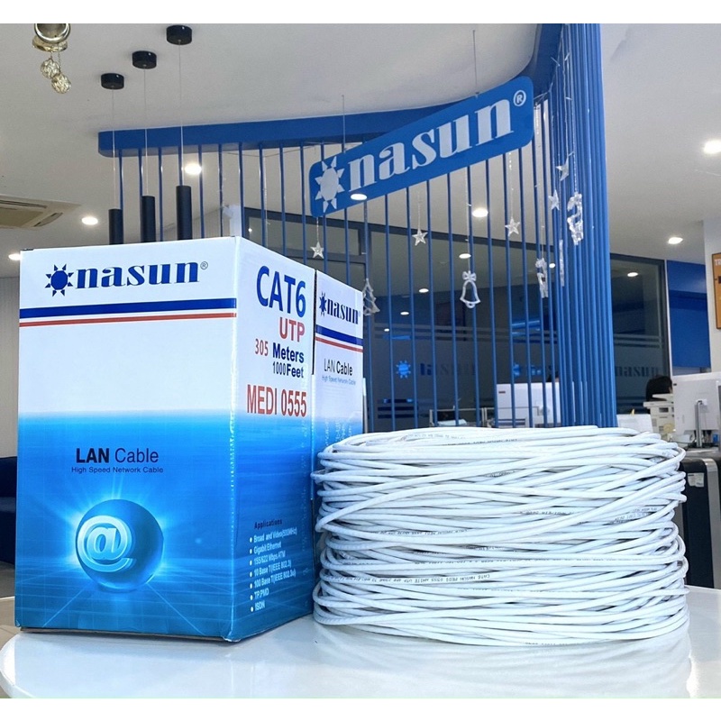 Dây Mạng Cat6 Nasun 0555 lõi 0.47mm CCA Cuộn 305M Mét Chạy Mạng 10/100Mbps
