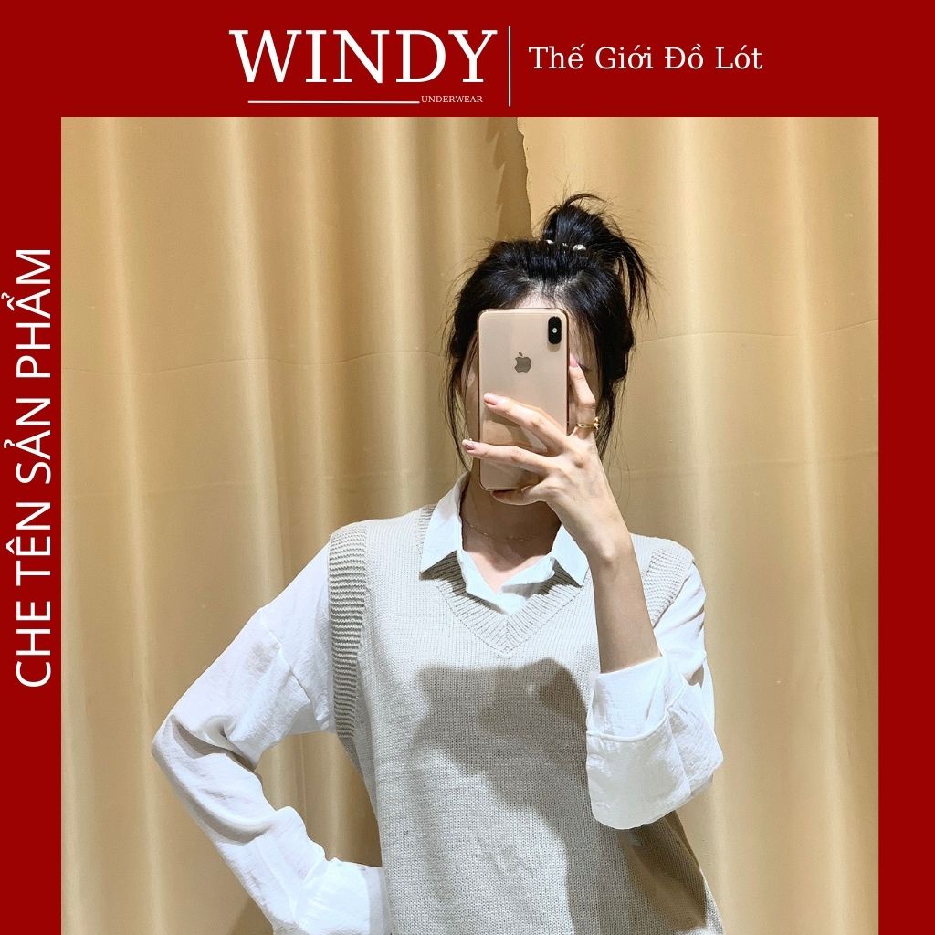 Áo Len Gile Nữ Cổ Tim Xẻ Tà Lệch Vạt Chất Lông Cừu Ấm Thời Trang Thu Đông Windy Secret