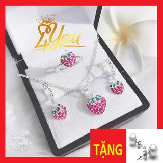 Bộ trang sức bạc dâu tây kid ✴️freeship ✴️ giảm 20k khi nhập trang sức bạc 925 cao cấp