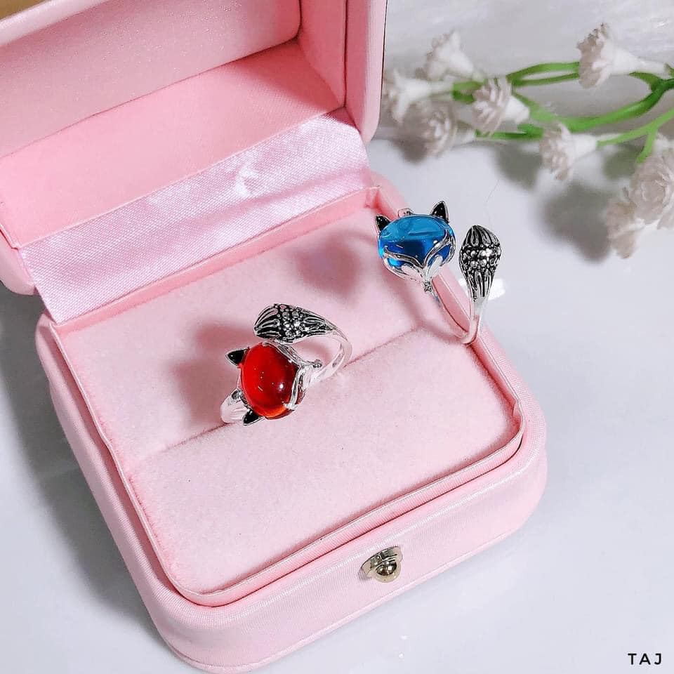 Nhẫn nữ bạc gắn mặt hồ ly phủ sơn đen cao cấp - Bạc Bibi - BBS