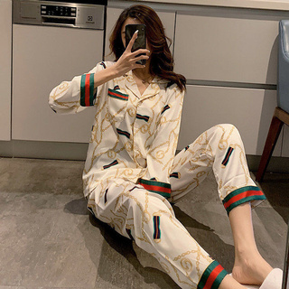 [Hàng Bán Chạy] Bộ Đồ Ngủ Dài Tay Vải Lụa Satin Họa Tiết Gucci_5Xl Chất Lượng Cao!!!