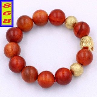 Chuỗi hạt đeo tay Gỗ Đỏ 15 ly - Vòng tay Phật A Di Đà inox vàng VGONLVHB14 - Vòng đeo tay size lớn