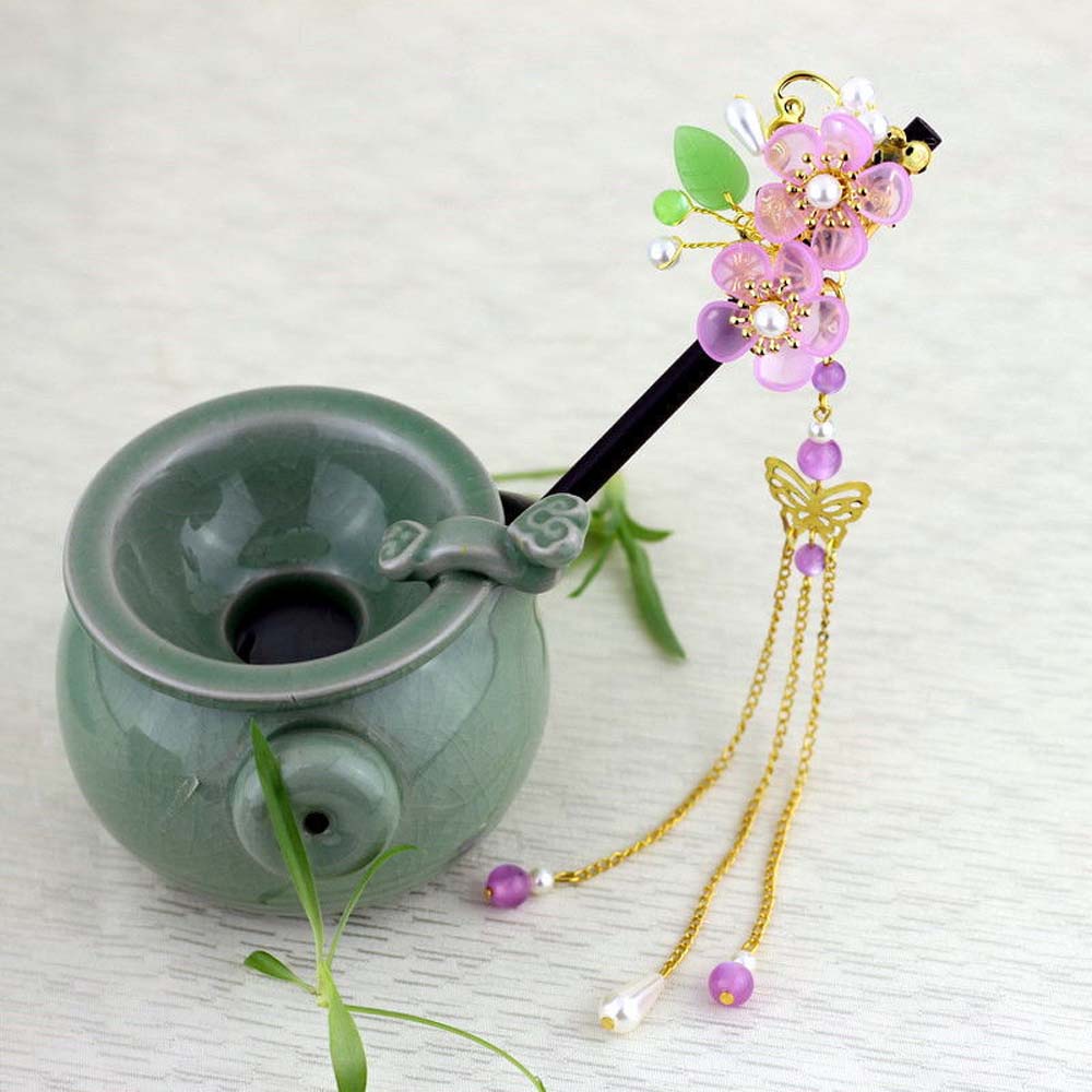 Trâm Cài Tóc Hình Hoa Mận Phối Tua Rua Phong Cách Cổ Điển Cho Nữ