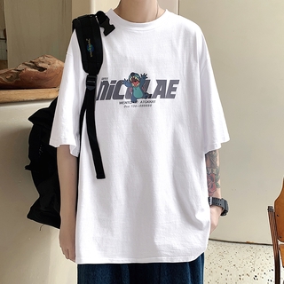 Áo Thun Ngắn Tay Dáng Rộng In Họa Tiết Hoạt Hình Đơn Giản Thoải Mái Thời Trang Mùa Hè 2021 Cho Nam