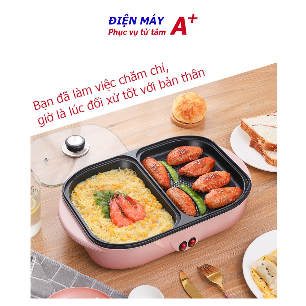 Nồi lẩu nướng đa năng - Bếp lẩu nướng 2 in 1 mini 2 ngăn cao cấp phong cách Hàn Quốc