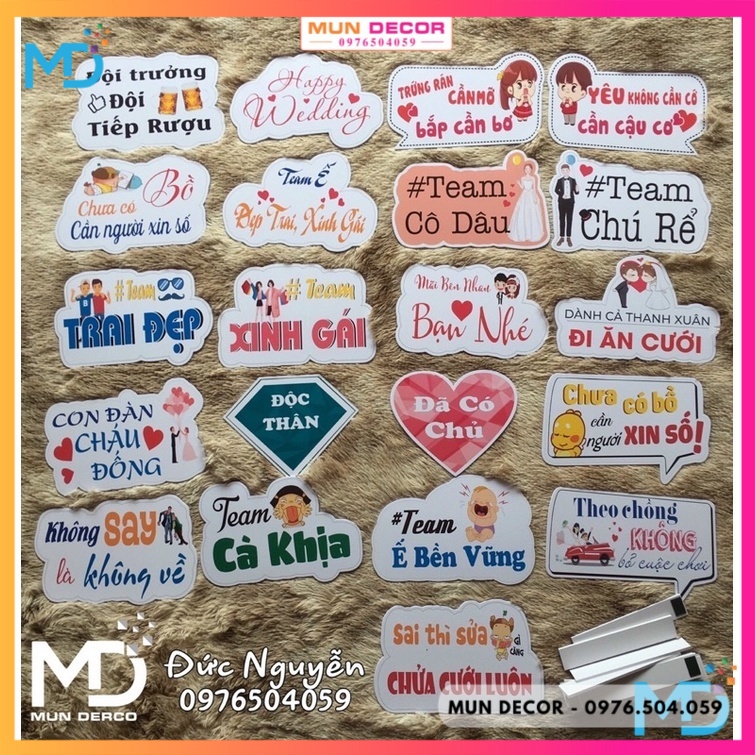 Set 50 Tem Chai Nước Suối Trang Trí Đám Cưới Tân Hôn Có Keo Dán Sẵn