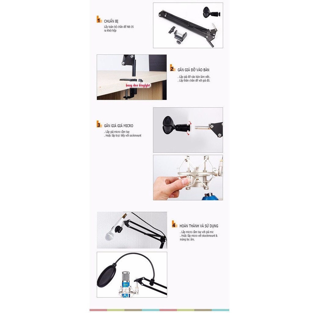 Chân Kẹp Mic Và Màng Lọc Thu Âm Microphone NB35 - Giá Đỡ Kẹp Bàn Gắn Micro Livestream