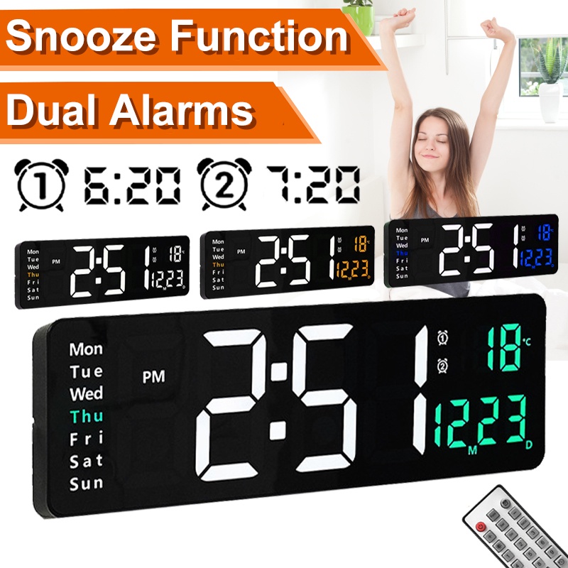 Đồng Hồ Báo Thức Kỹ Thuật Số Treo Tường Có Đèn LED Điều Khiển Từ Xa Tiện Dụng