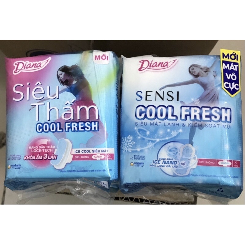 BĂNG VỆ SINH DIANA COOL FRESH SIÊU MỎNG CÁNH 23cm (1 gói 8 miếng)