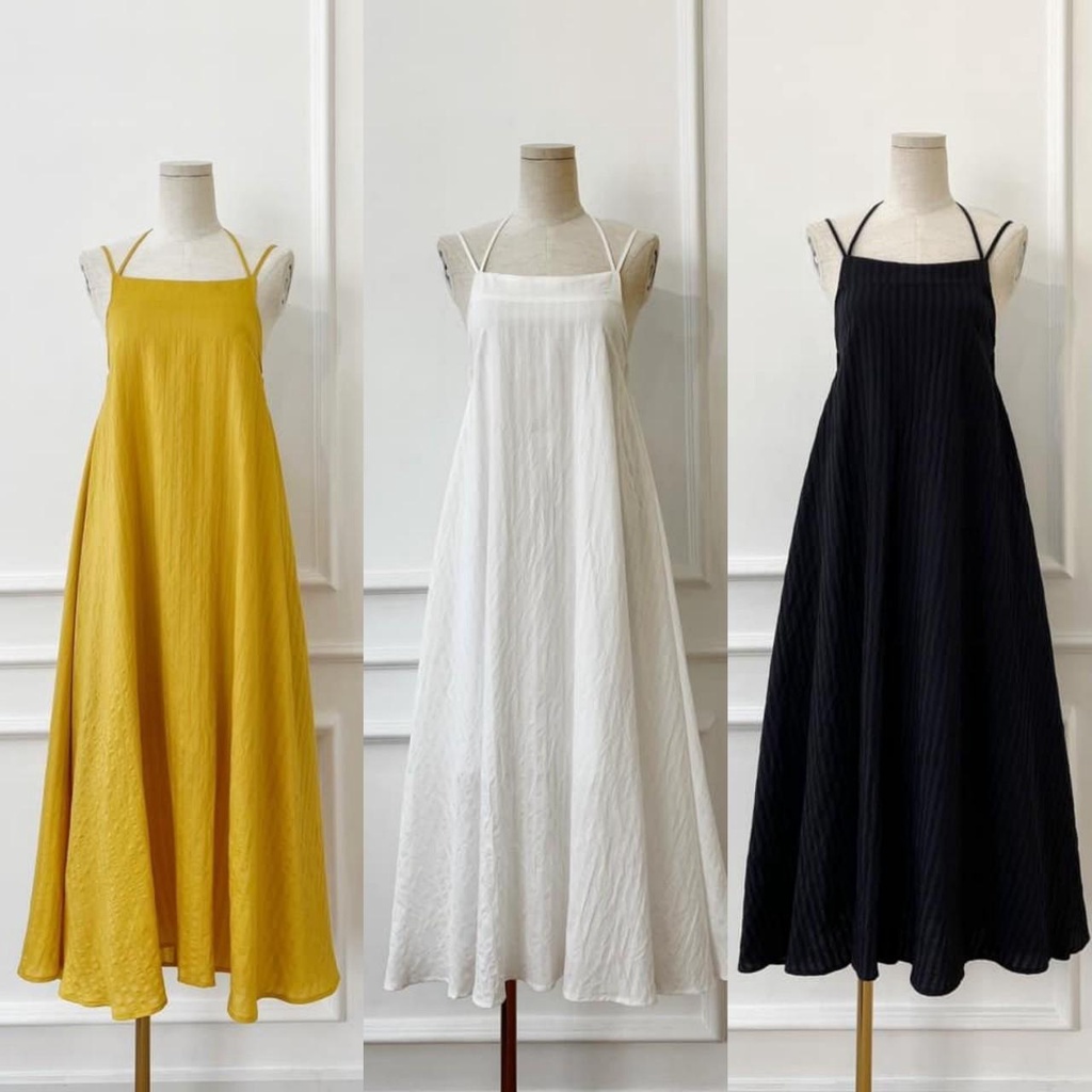 Đầm maxi xòe 2 dây cột nơ hở lưng đi biển cực hot