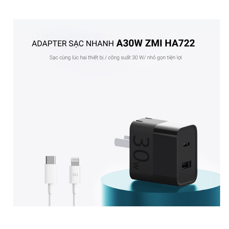 Hoả tốc | Củ sạc nhanh 30W Xiaomi ZMI HA722 | 2 cổng USB Type-C | Adapter sạc nhanh 18W XIAOMI ZMI HA612 | MIHOANGGIA