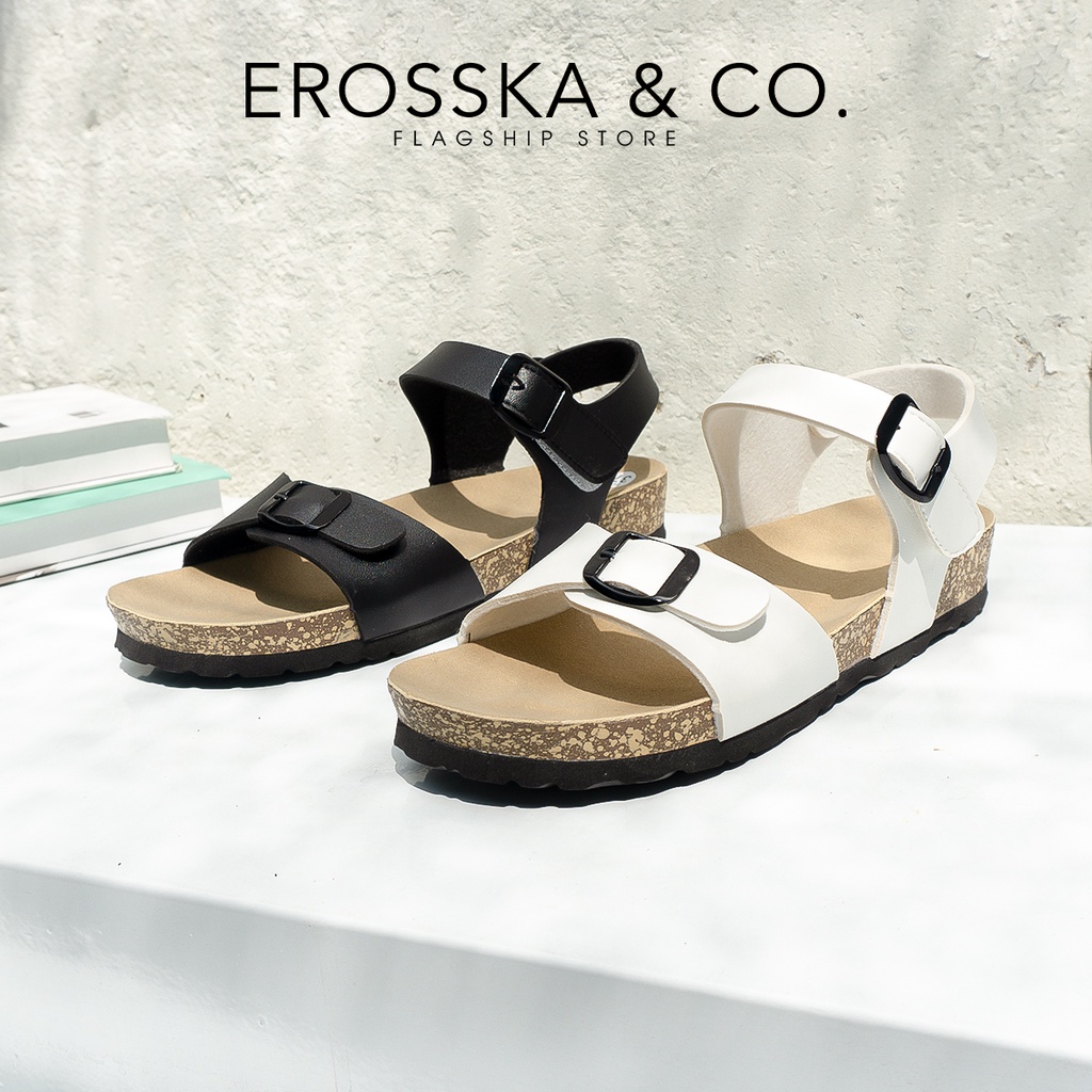 Erosska - Giày sandal đế trấu quai dán phối khoá màu trắng - DT003